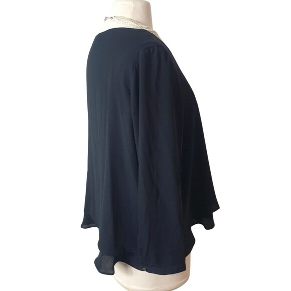 Metaphor Womens Chiffon Blouse XL Black Layered Chic Elegant Preppy Long Sleeve - Picture 2 of 7